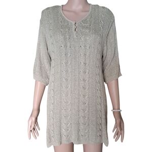 Laura Martin Collection Women's Sweater M Beige Cable Knit Silk Cotton and Rayon